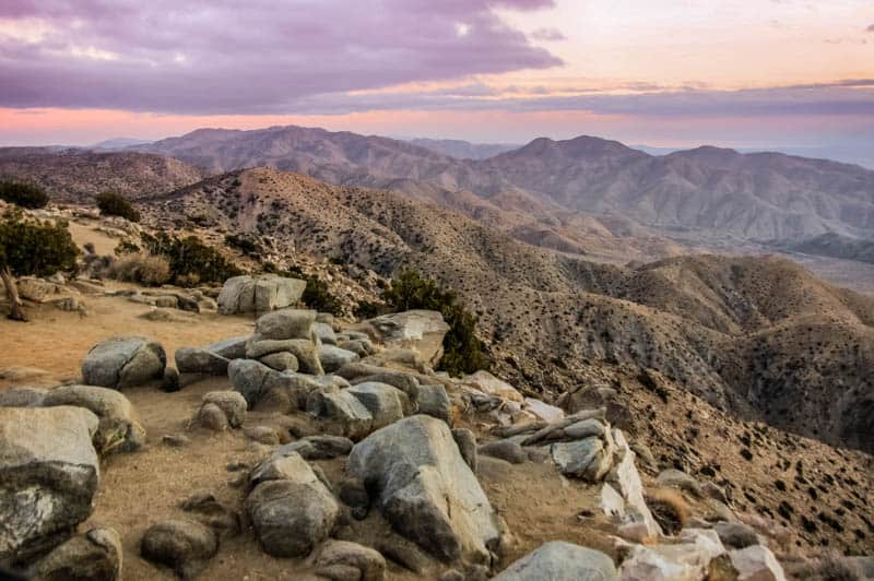 Sunset at Keys View in Joshua Tree National Park in Southern California