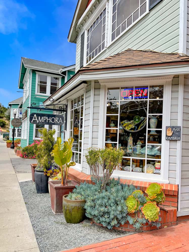 Downtown Cambria features many gift stores and galleries