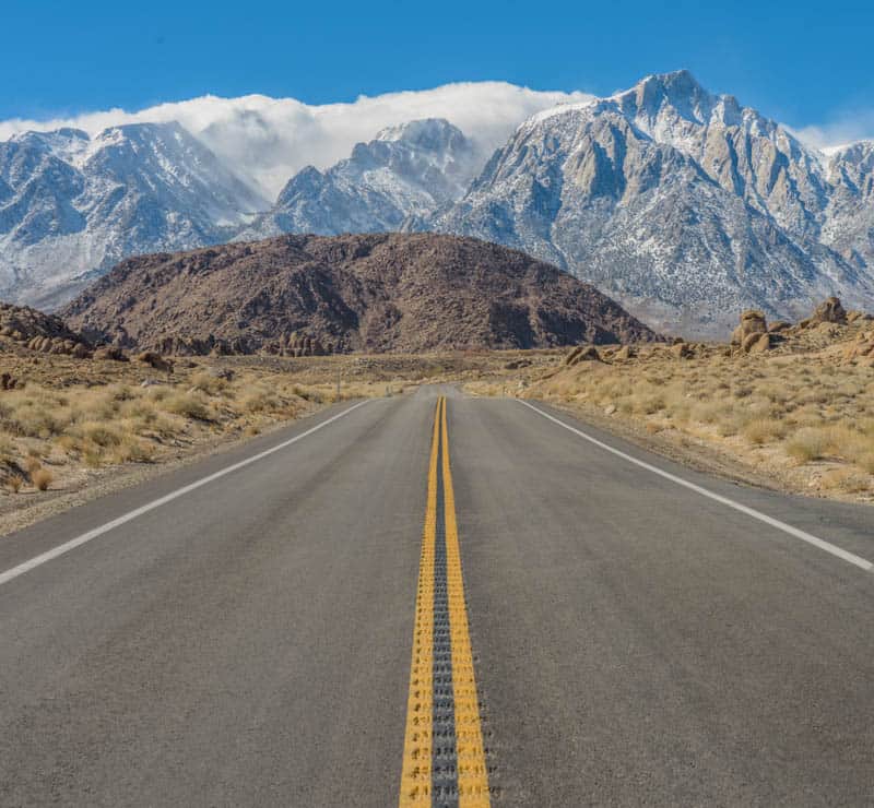 Driving Whitney Portal Road in the Eastern Sierra of California