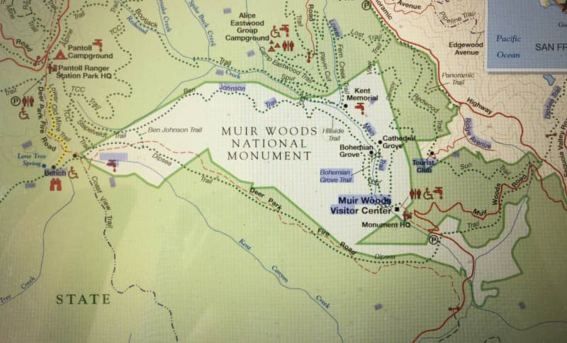 Trail Map Muir Woods and parts of Mount Tamalpais State Park, California