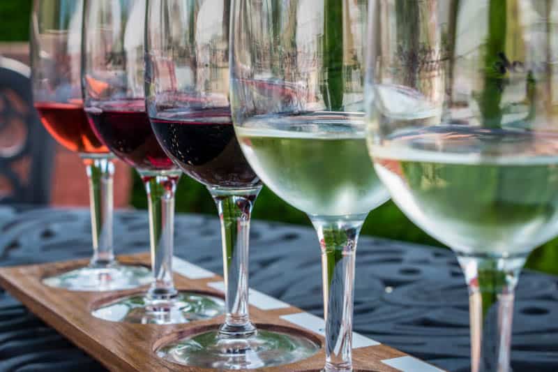 A flight of wines for tasting
