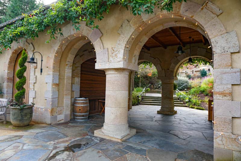 Arched entrance to Beringer Vineyards in Napa Valley California