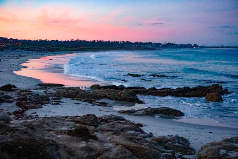 Asilomar State Beach in Pacific Grove, California, at sunset