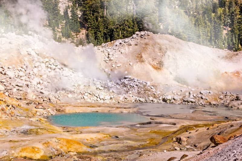 Hydrothermal features in Bumpass Hell in Lassen Volcanic National Park, California