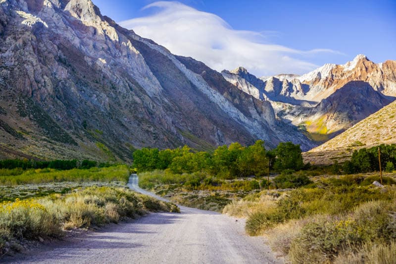 Driving to the McGee Creek Trailhead near Mammoth Lakes in California