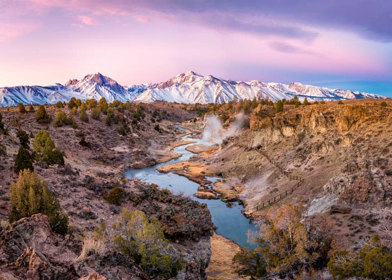 Hot Creek Geologic Site near Mammoth Lakes California at sunrise