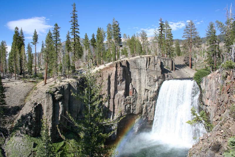 Rainbow Falls at Mammoth Lakes on a bright summer day