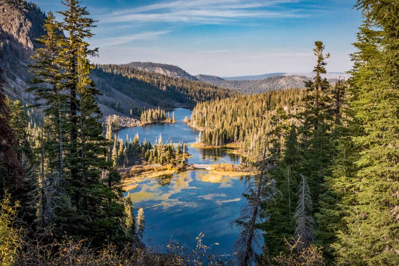 A view from the Twin Falls Overlook along Lake Mary Road in Mammoth Lakes