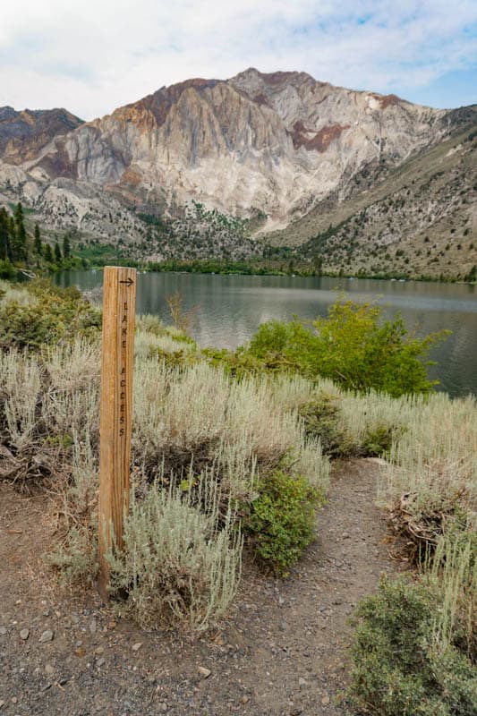 A lake access sign at Convict Lake in California