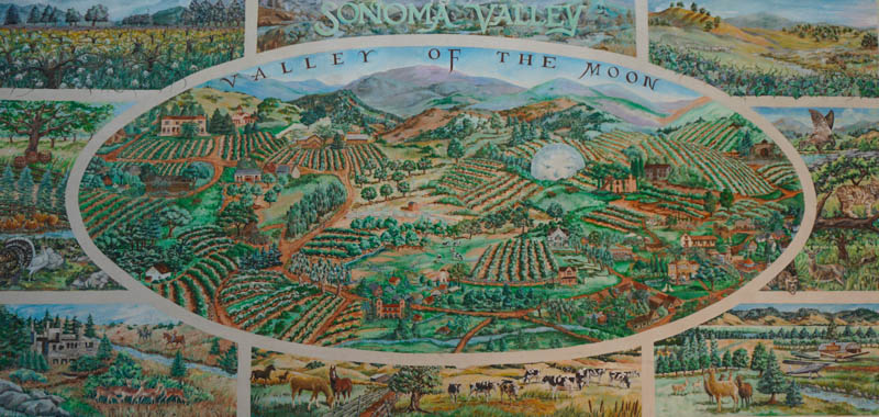 Valley of the Moon 1990 Mural by Claudia Wagar at Sonoma Plaza California