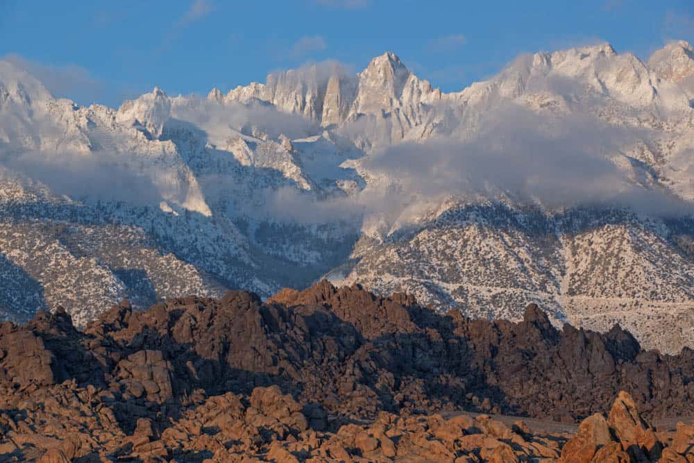 A view of the Sierra peaks from the Alabama Hills in California
