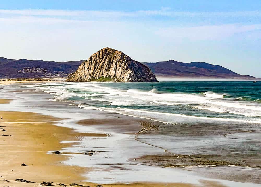 A view of Morro Rock from North Point Beach in Morro Bay CA