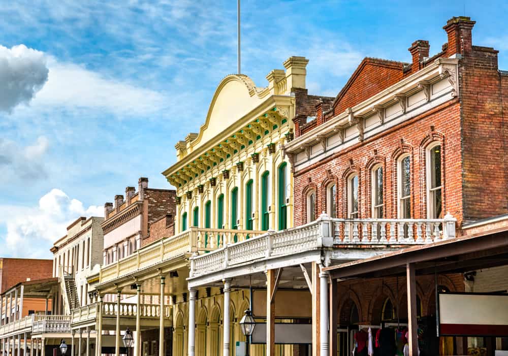 Old West facades in Old Town Sacramento State Historic Park in Sacramento, CA