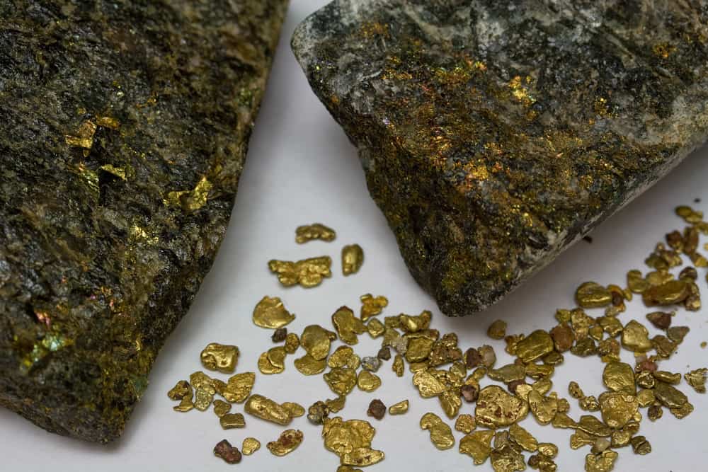 Gold ore and California placer gold nuggets