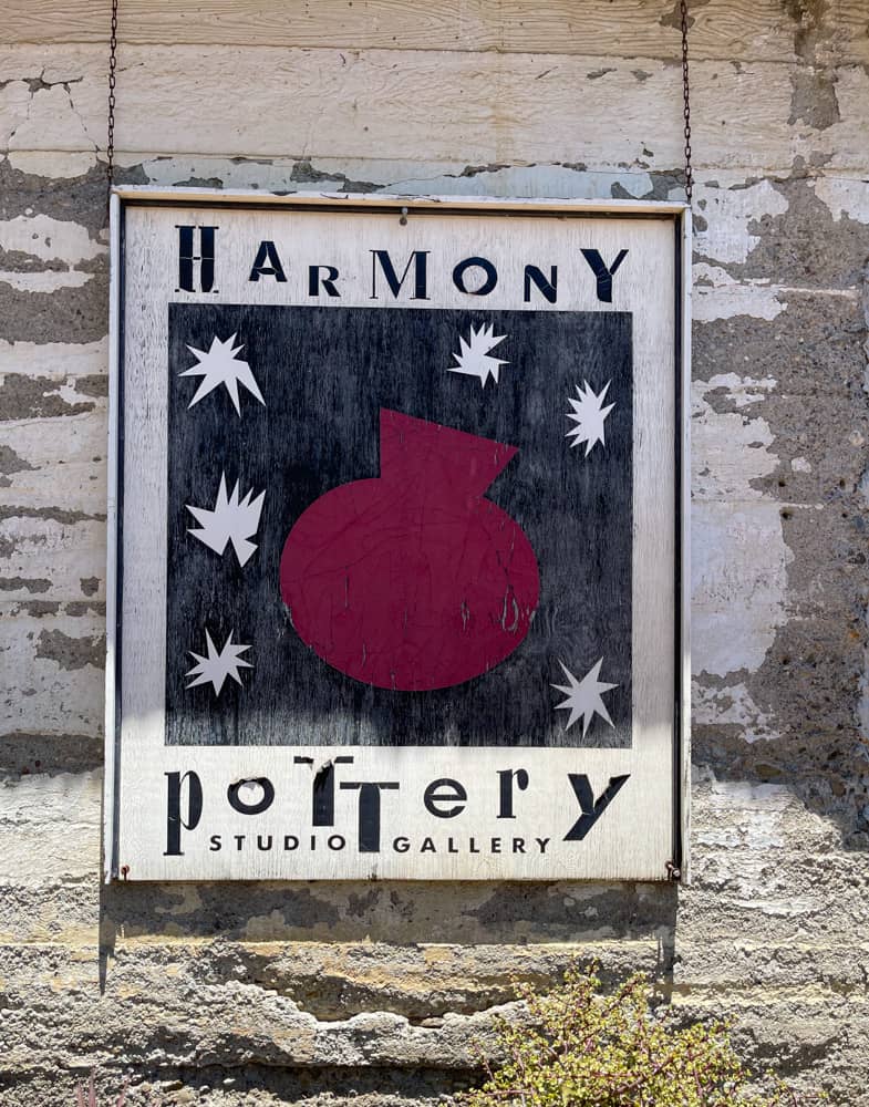 Harmony Pottery sign in Harmony, California