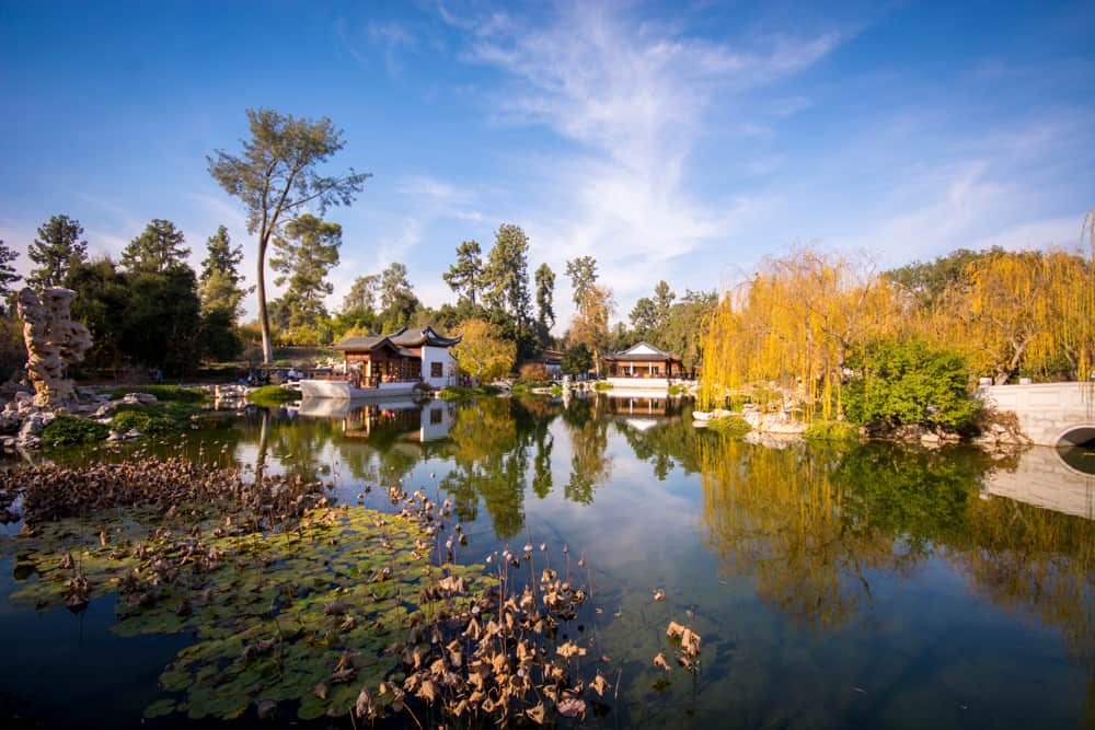 The Chinese Garden at the Huntington in Pasadena California features a large lake