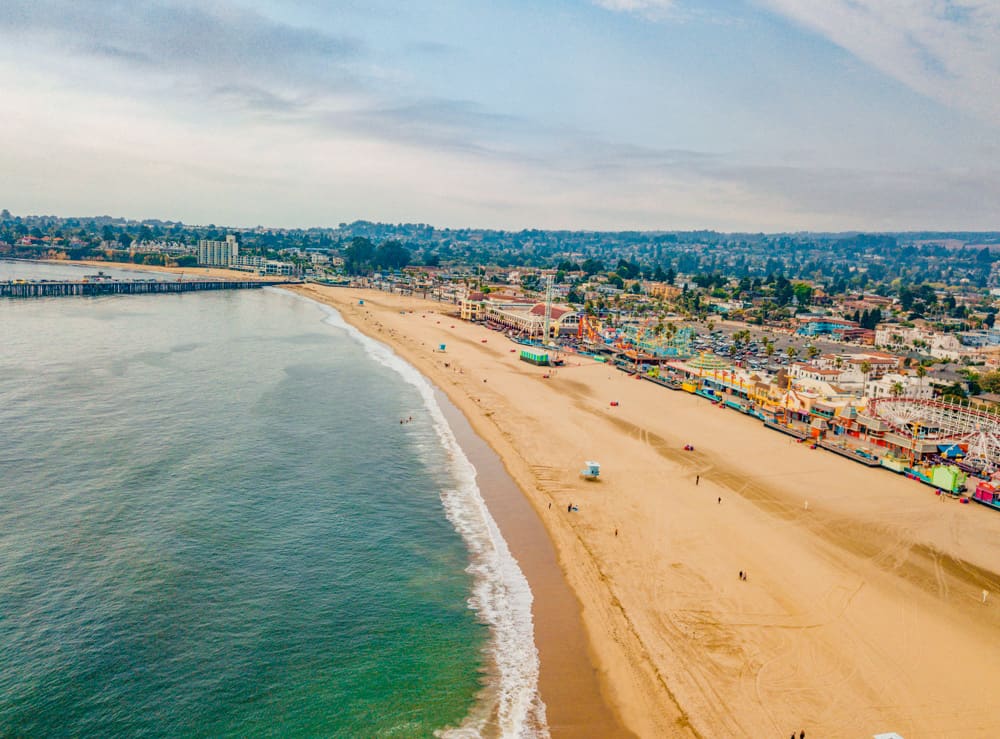 Aerial view of Main Beach in Santa Cruz, CA