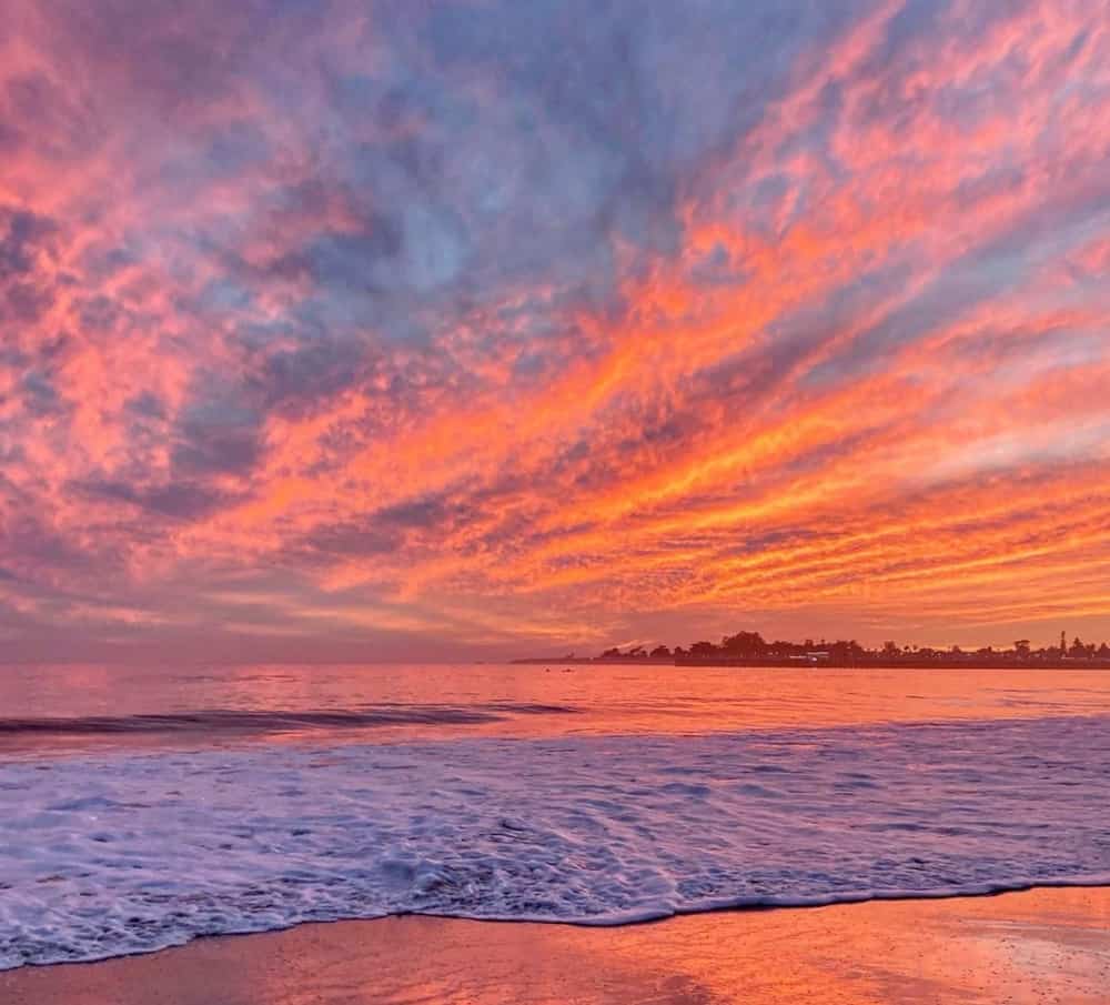 A fiery sunset at Seabright State Beach in Santa Cruz, California