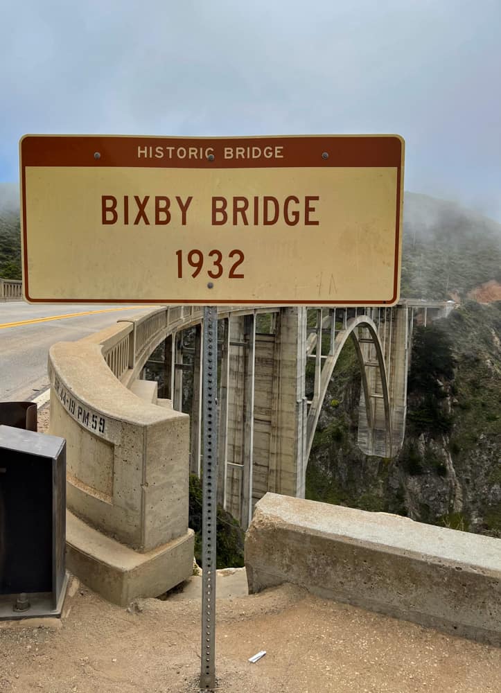 Bixby Bridge sign in Big Sur, CA