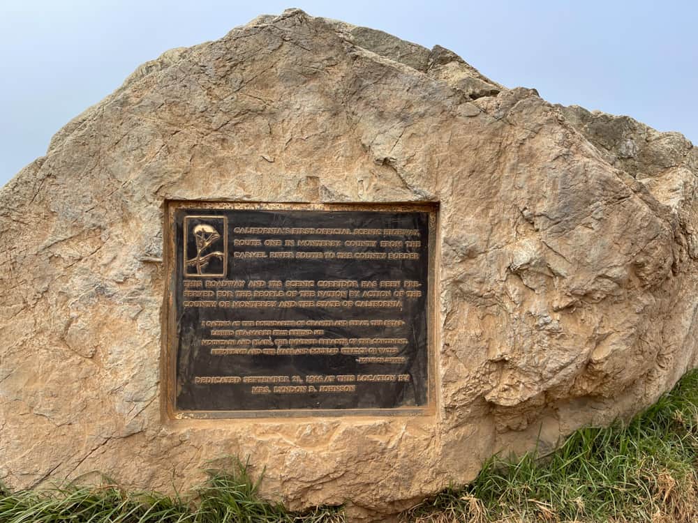 Scenic Highway dedication plaque at Bixby Bridge in. Big Sur, California
