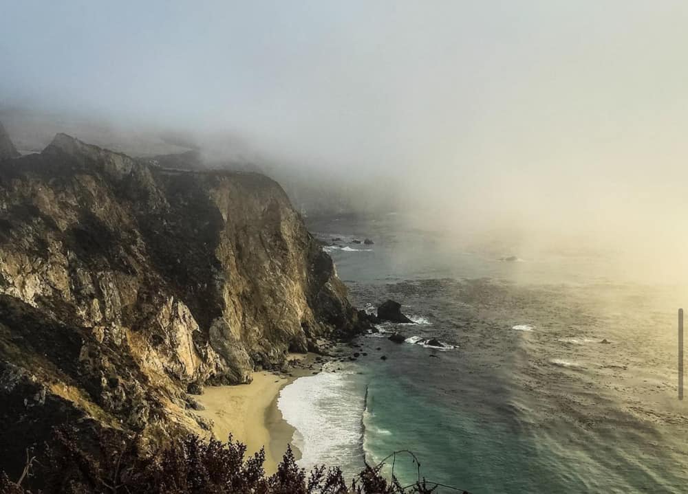 The Pacific Ocean at Bixby Bridge on a foggy day