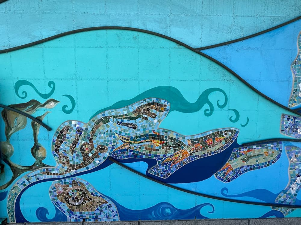 Part of the large mosaic mural in Cayucos, CA
