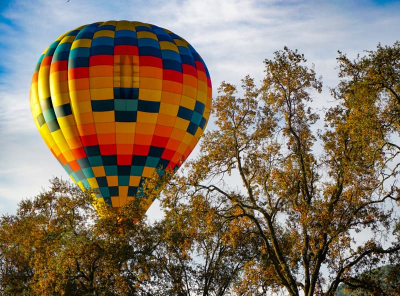 A hot air balloon in the Napa Valley of California