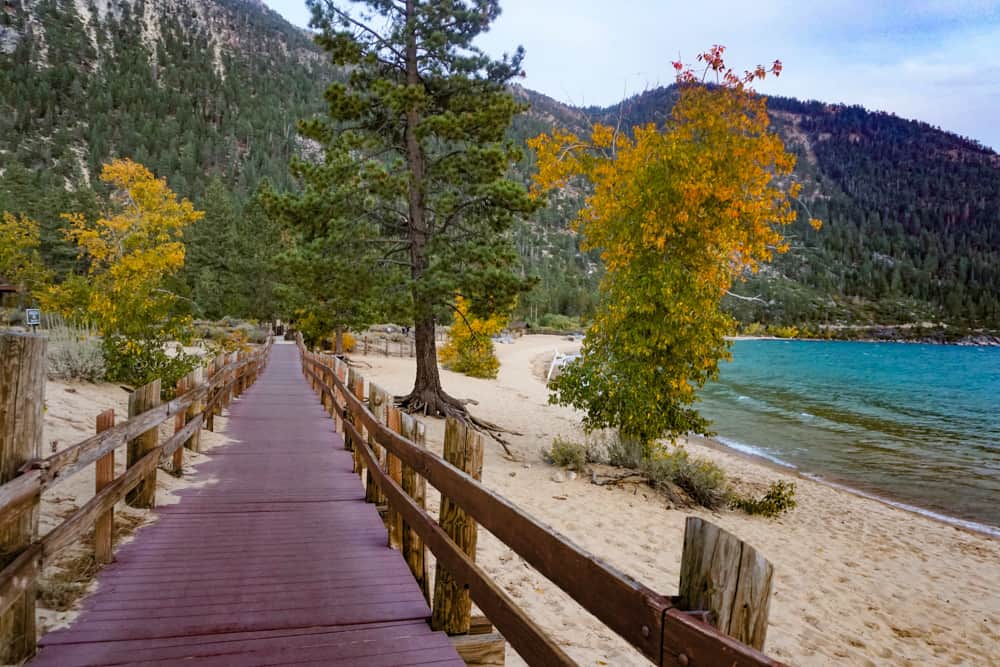The boardwalk trail at Sand Harbor, Lake Tahoe, in the fall