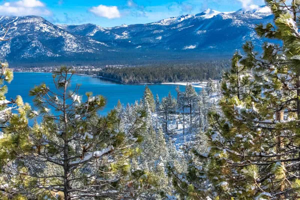 Winter panorama of Lake Tahoe in the High Sierra