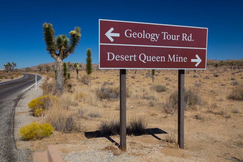The Geology Tour Road sign in Joshua Tree National Park, California