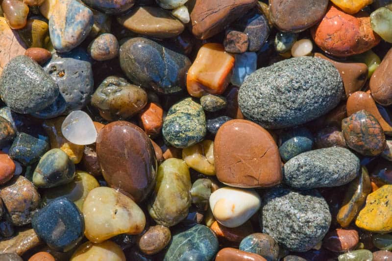 Colored rocks and stones at Moonstone Beach in Cambria