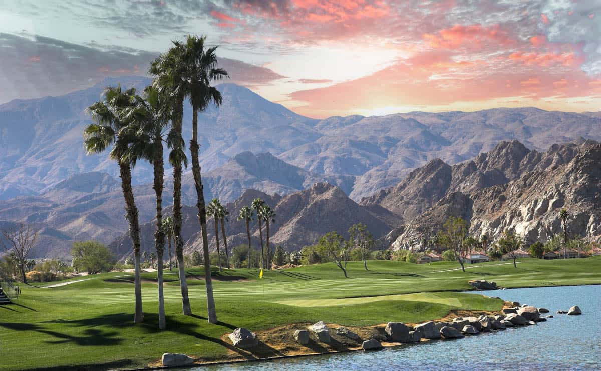 A golf course in Palm Springs offering stunning views of the mountains